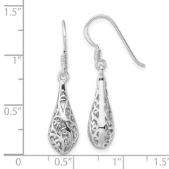 QE17071 Sterling Silver Rhod-plated Polished Puffed Filigree Design Earrings
