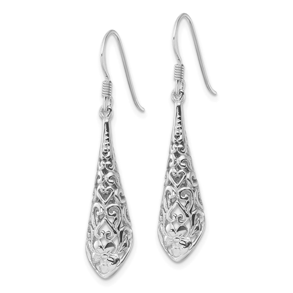 QE17072 Sterling Silver Rhod-plated Polished Puffed Filigree Flower Earrings