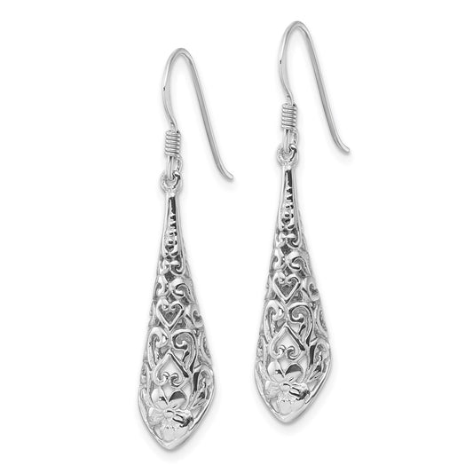 QE17072 Sterling Silver Rhod-plated Polished Puffed Filigree Flower Earrings
