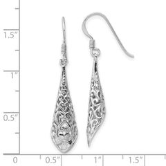 QE17072 Sterling Silver Rhod-plated Polished Puffed Filigree Flower Earrings
