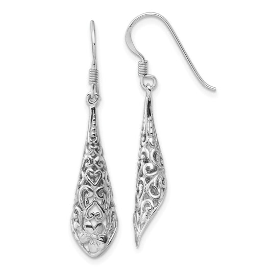 QE17072 Sterling Silver Rhod-plated Polished Puffed Filigree Flower Earrings