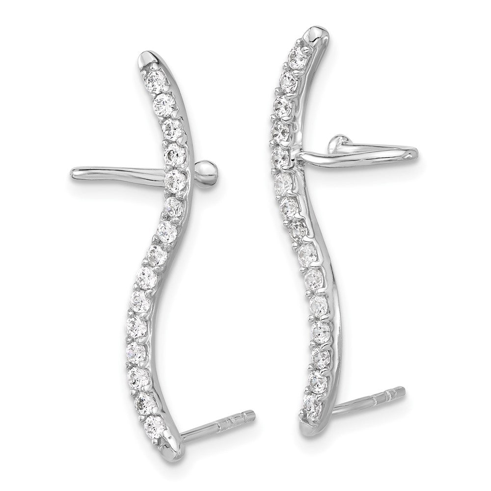 QE17076 Sterling Silver Rhod-plated Polished Curved CZ Ear Cuff and Post Earrings