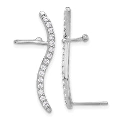 QE17076 Sterling Silver Rhod-plated Polished Curved CZ Ear Cuff and Post Earrings