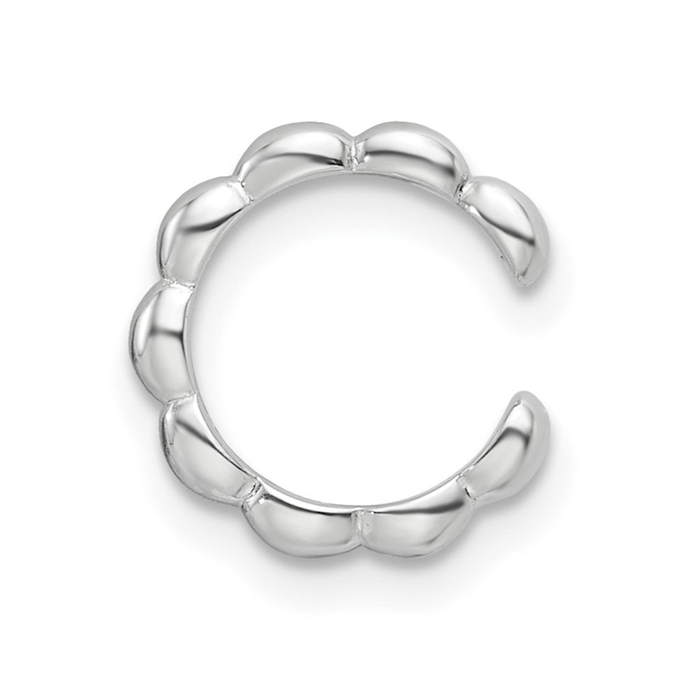 QE17082 Sterling Silver Rhodium-plated Polished Beaded Single Cuff Earring