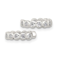 QE17087 Sterling Silver E-Coating Polished CZ Bezel Pair of 2 Cuff Earrings