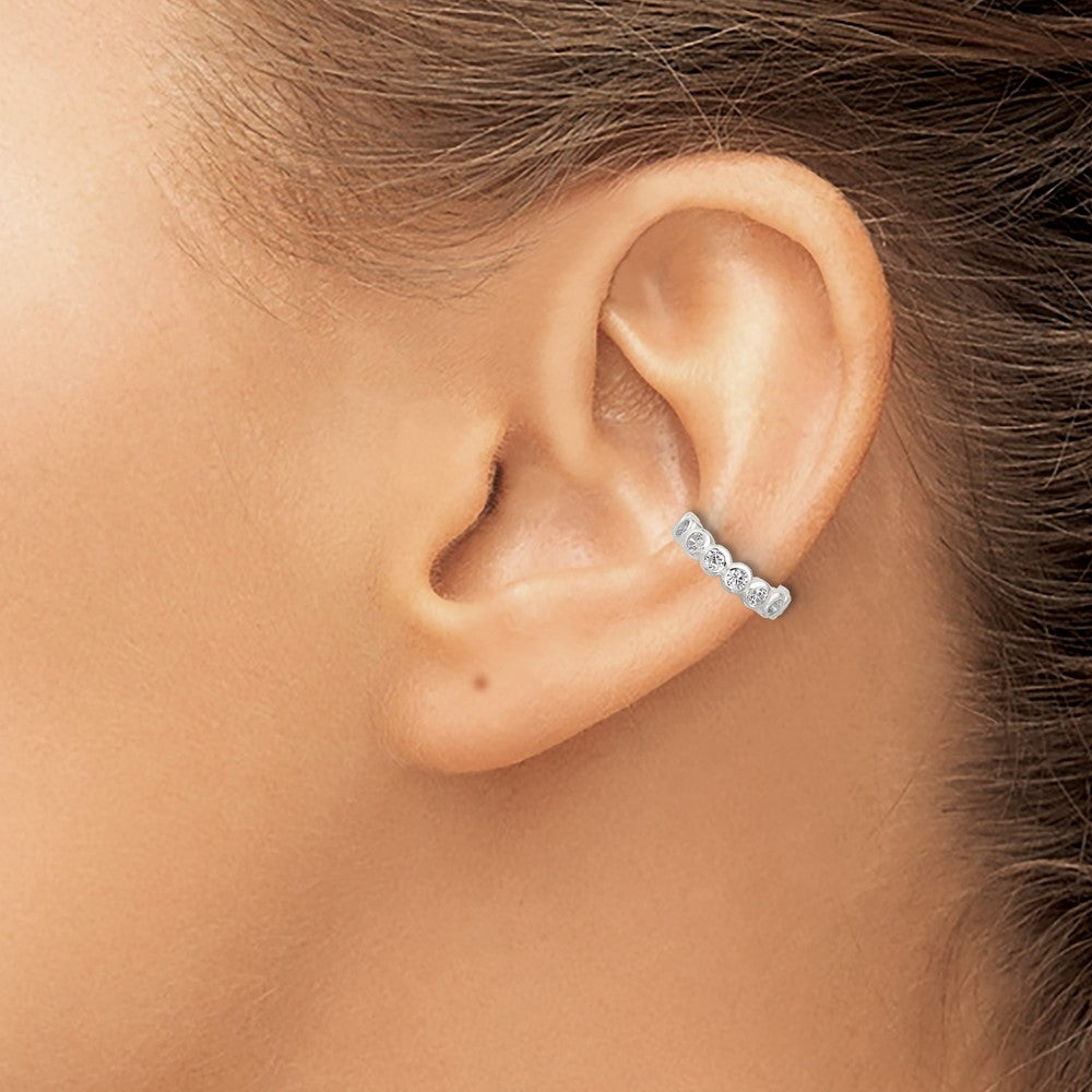 QE17087 Sterling Silver E-Coating Polished CZ Bezel Pair of 2 Cuff Earrings