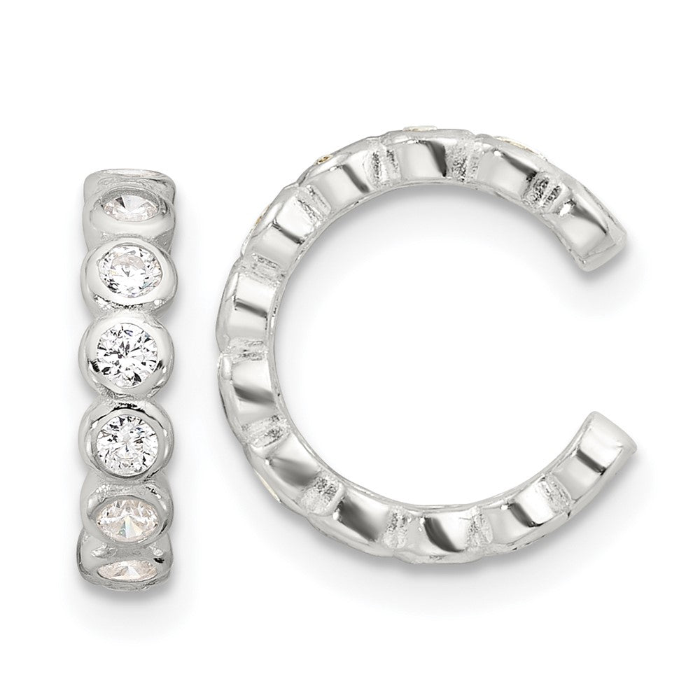 QE17087 Sterling Silver E-Coating Polished CZ Bezel Pair of 2 Cuff Earrings