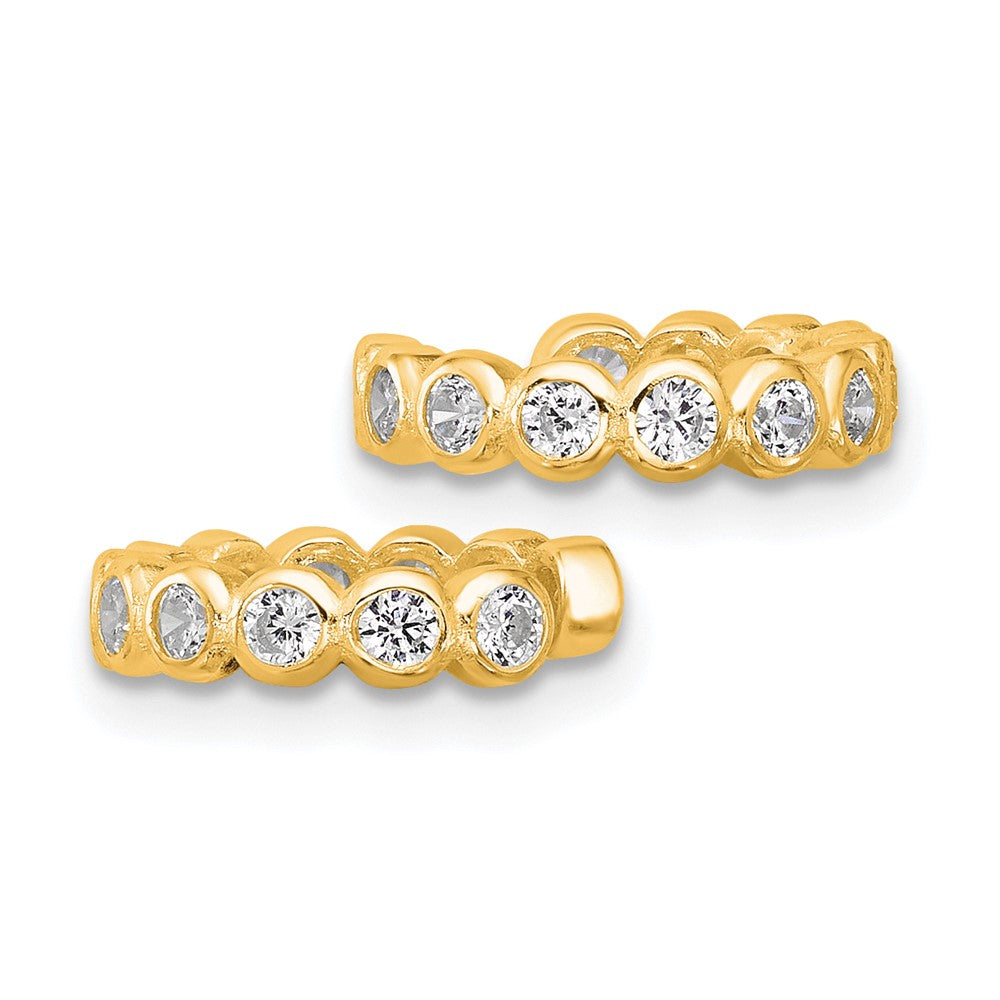 QE17087GP Sterling Silver Flash Gold-pltd Polished CZ Bezel Pair of 2 Cuff Earrings