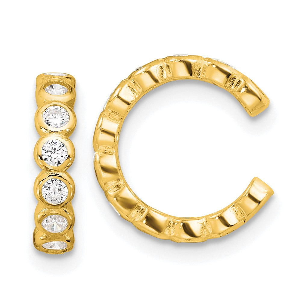 QE17087GP Sterling Silver Flash Gold-pltd Polished CZ Bezel Pair of 2 Cuff Earrings