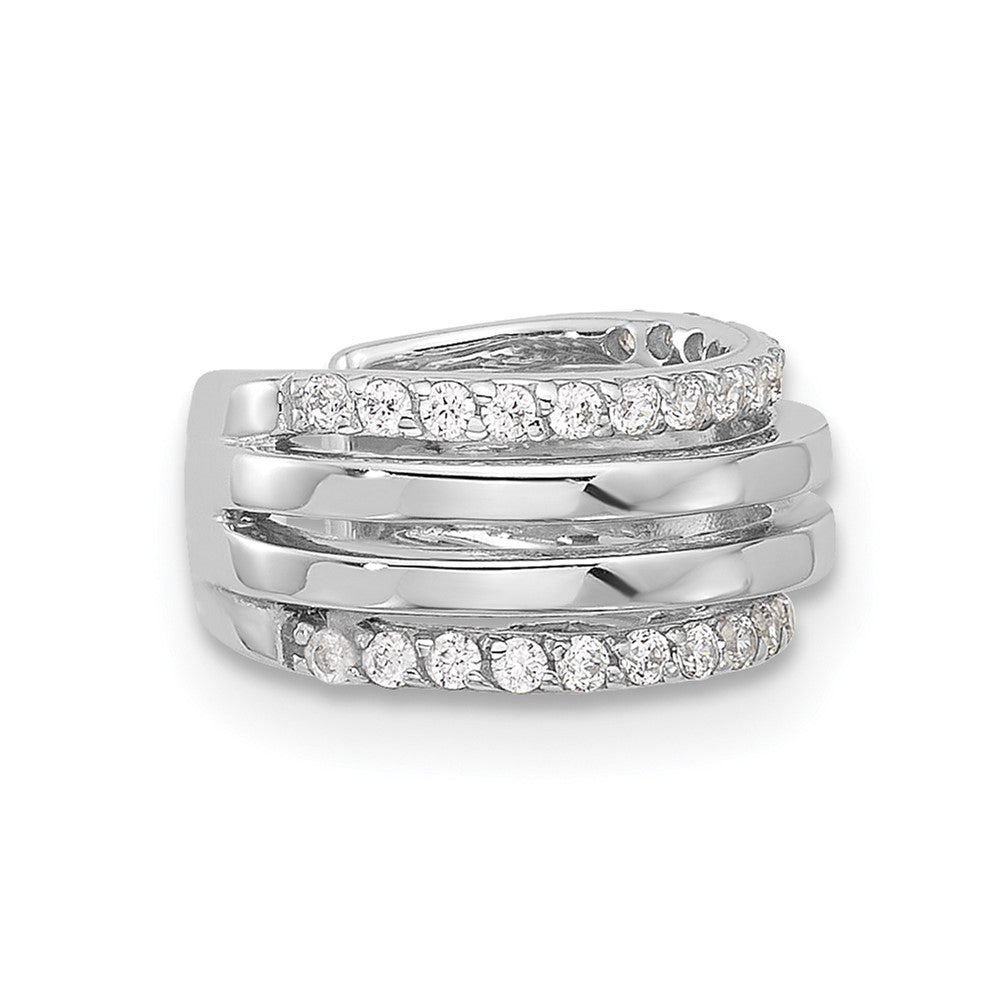 QE17088 Sterling Silver Rhodium-plated Polished 4 Row CZ Single Cuff Earring