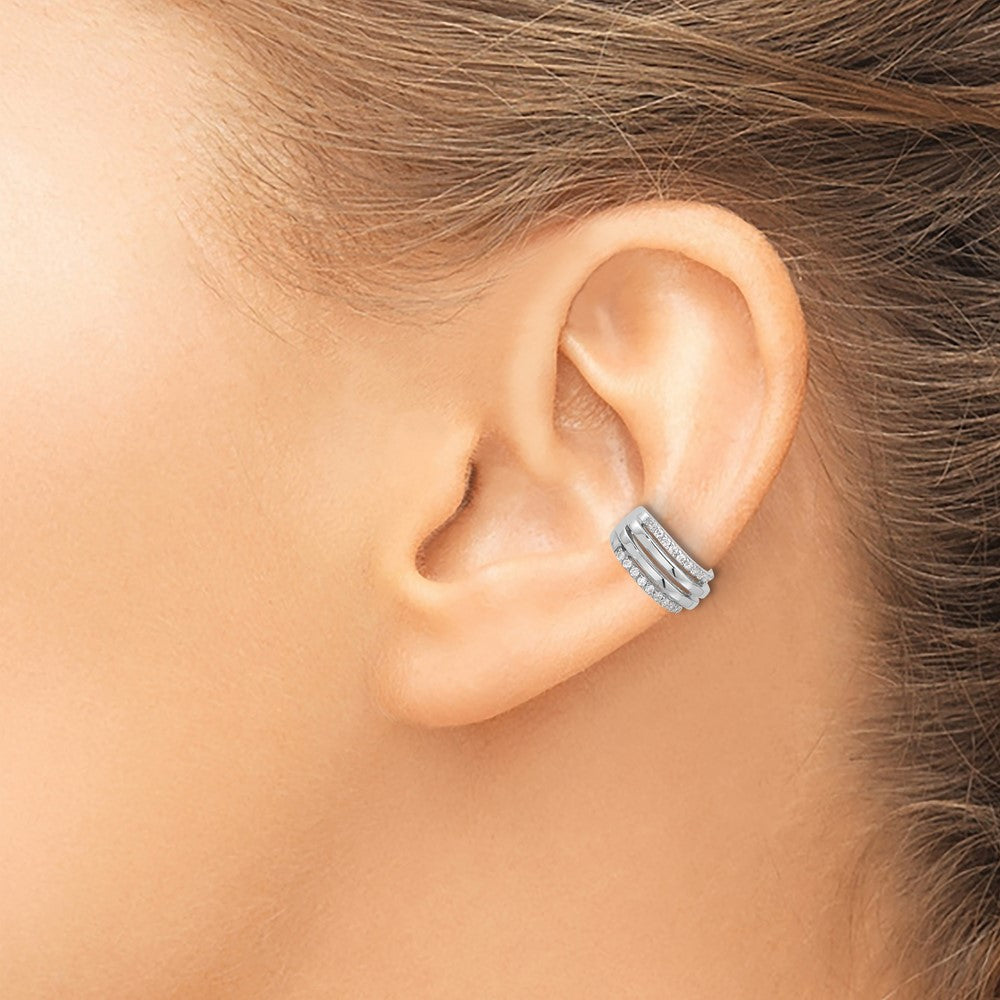 QE17088 Sterling Silver Rhodium-plated Polished 4 Row CZ Single Cuff Earring