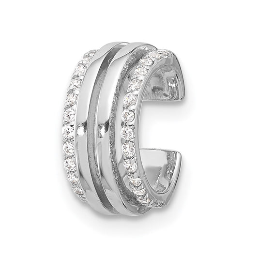 QE17088 Sterling Silver Rhodium-plated Polished 4 Row CZ Single Cuff Earring