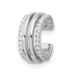 QE17088 Sterling Silver Rhodium-plated Polished 4 Row CZ Single Cuff Earring