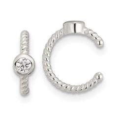 QE17093 Sterling Silver E-Coating Polish Twisted Bezel CZ Pair of 2 Cuff Earrings