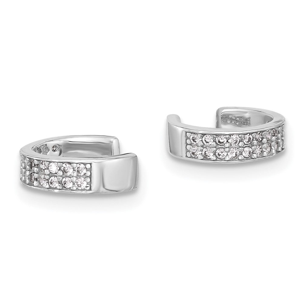 QE17095 Sterling Silver Rhod-plated Polished Two Row CZ Pair of 2 Cuff Earrings