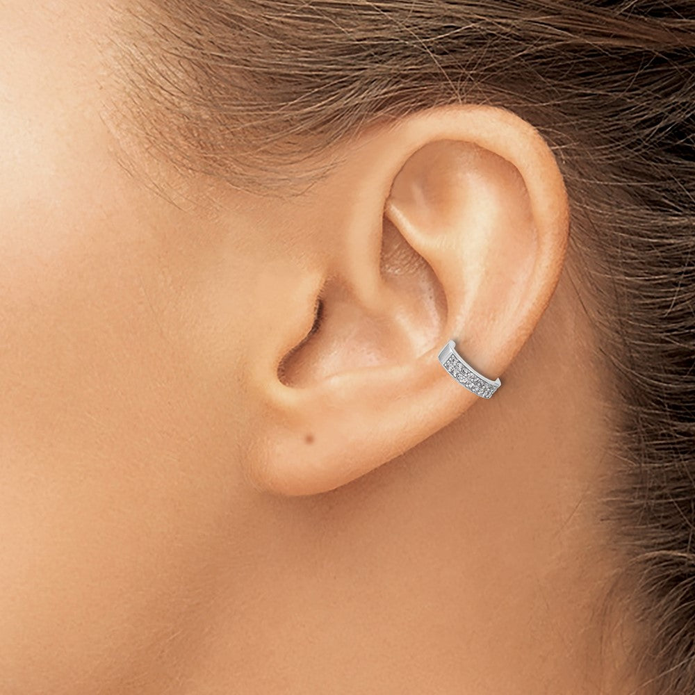 QE17095 Sterling Silver Rhod-plated Polished Two Row CZ Pair of 2 Cuff Earrings
