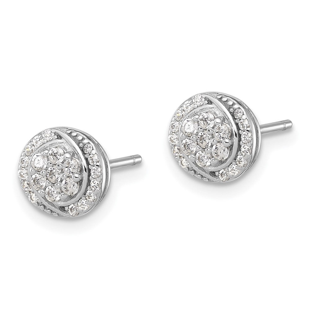 QE17099 Sterling Silver Rhodium-plated Polished Cluster Pav������������������������������������������������������ CZ Post Earrings
