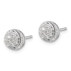 QE17099 Sterling Silver Rhodium-plated Polished Cluster Pav������������������������������������������������������ CZ Post Earrings