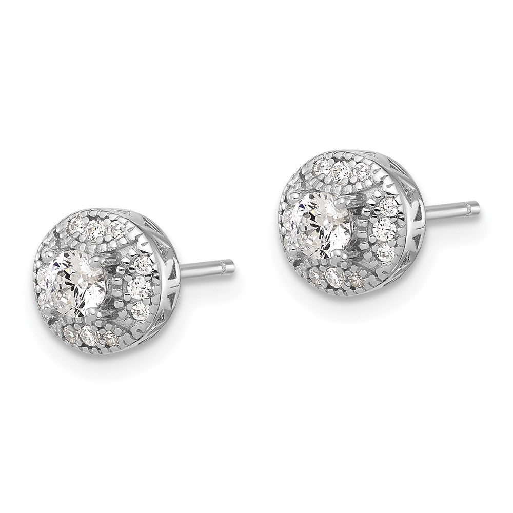 QE17101 Sterling Silver Rhod-plated Textured Round CZ Cluster Post Earrings