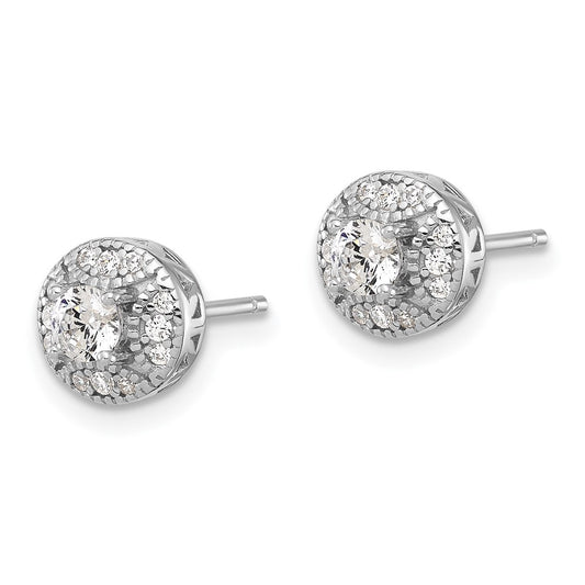 QE17101 Sterling Silver Rhod-plated Textured Round CZ Cluster Post Earrings