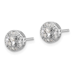QE17101 Sterling Silver Rhod-plated Textured Round CZ Cluster Post Earrings