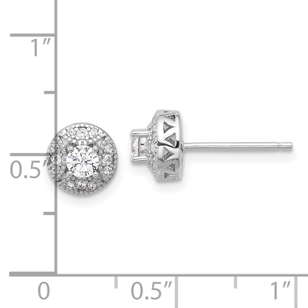 QE17101 Sterling Silver Rhod-plated Textured Round CZ Cluster Post Earrings