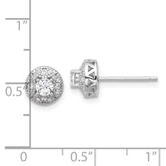 QE17101 Sterling Silver Rhod-plated Textured Round CZ Cluster Post Earrings