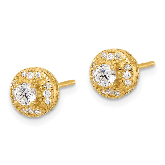 QE17101GP Sterling Silver Gold-tone Textured Round CZ Cluster Post Earrings