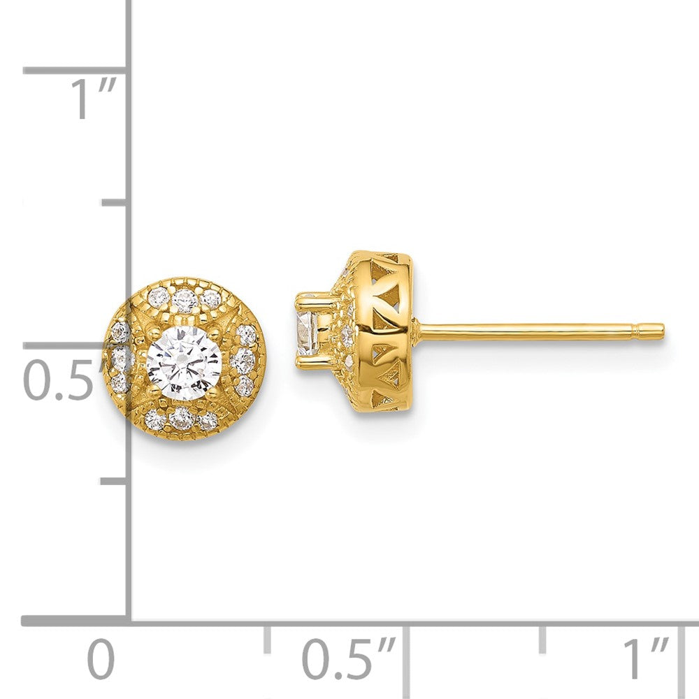 QE17101GP Sterling Silver Gold-tone Textured Round CZ Cluster Post Earrings