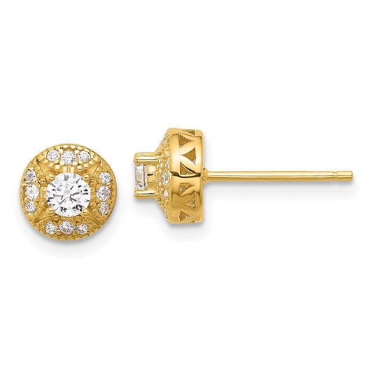 QE17101GP Sterling Silver Gold-tone Textured Round CZ Cluster Post Earrings