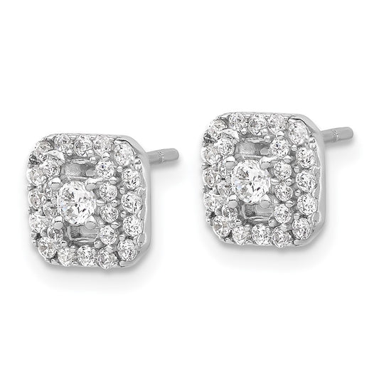 QE17102 Sterling Silver Rhodium-plated Polished CZ Square Halo Post Earrings