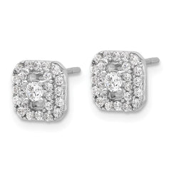 QE17102 Sterling Silver Rhodium-plated Polished CZ Square Halo Post Earrings