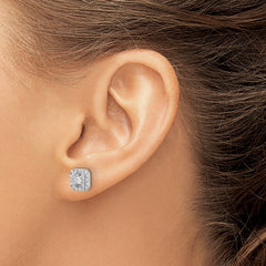 QE17102 Sterling Silver Rhodium-plated Polished CZ Square Halo Post Earrings