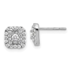QE17102 Sterling Silver Rhodium-plated Polished CZ Square Halo Post Earrings