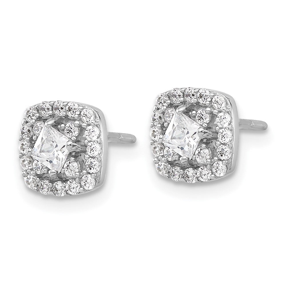 QE17103 Sterling Silver Rhod-plated Polished CZ Square Center Halo Post Earrings
