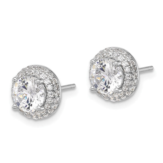 QE17104 Sterling Silver Rhodium-plated 6mm CZ Double Halo Post Earrings
