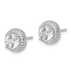 QE17104 Sterling Silver Rhodium-plated 6mm CZ Double Halo Post Earrings
