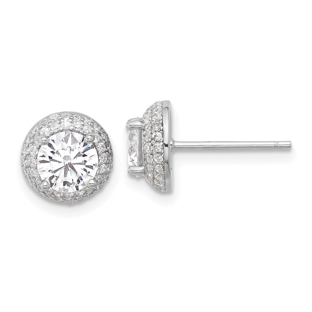 QE17104 Sterling Silver Rhodium-plated 6mm CZ Double Halo Post Earrings