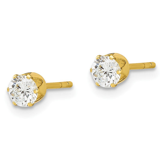 QE17106GP Sterling Silver Gold-tone Polished 6 Prong 4mm CZ Post Stud Earrings