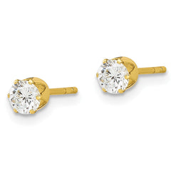 QE17106GP Sterling Silver Gold-tone Polished 6 Prong 4mm CZ Post Stud Earrings