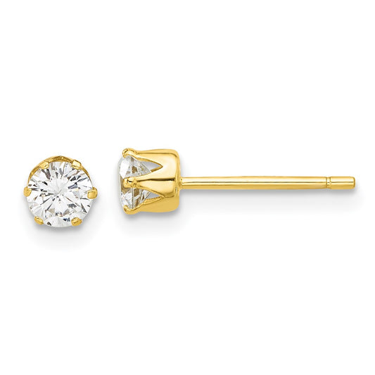 QE17106GP Sterling Silver Gold-tone Polished 6 Prong 4mm CZ Post Stud Earrings