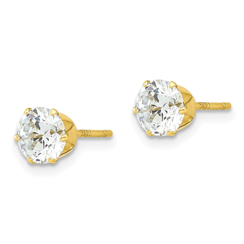 QE17107GP Sterling Silver Gold-tone Polished 6 Prong 6mm CZ Post Stud Earrings