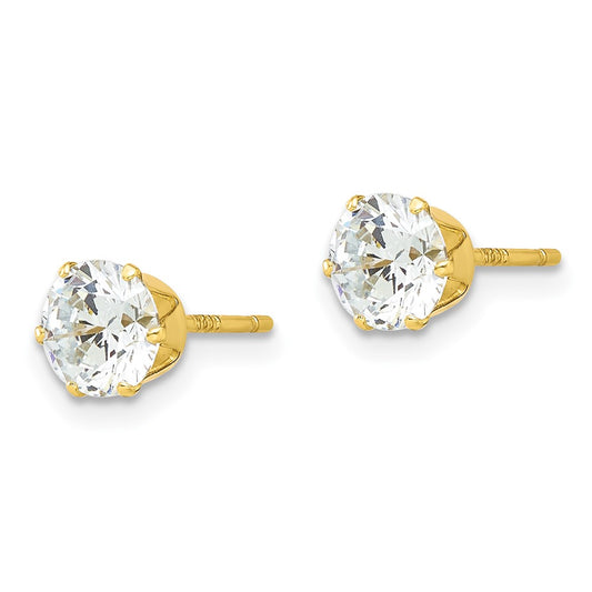QE17107GP Sterling Silver Gold-tone Polished 6 Prong 6mm CZ Post Stud Earrings