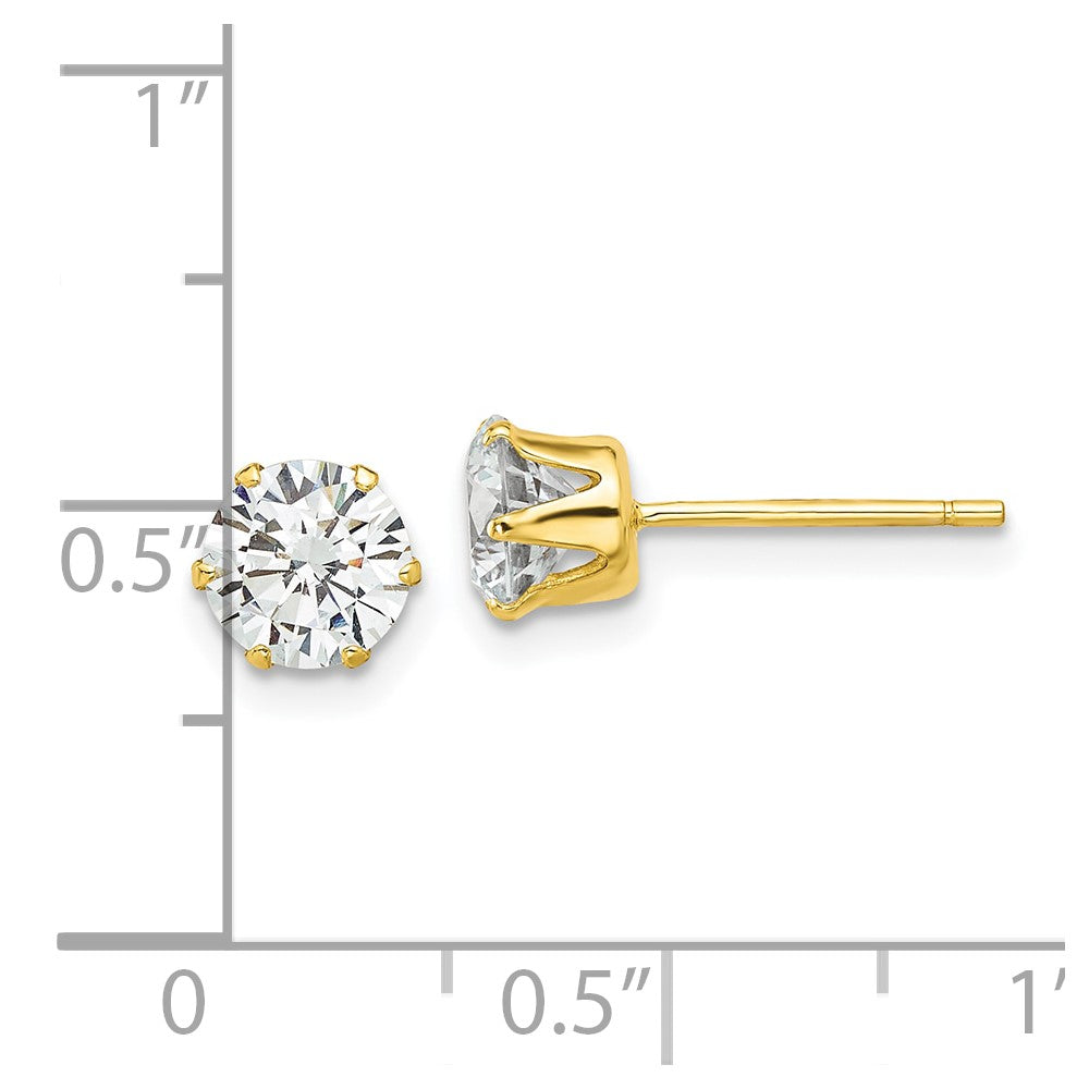 QE17107GP Sterling Silver Gold-tone Polished 6 Prong 6mm CZ Post Stud Earrings