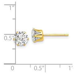 QE17107GP Sterling Silver Gold-tone Polished 6 Prong 6mm CZ Post Stud Earrings