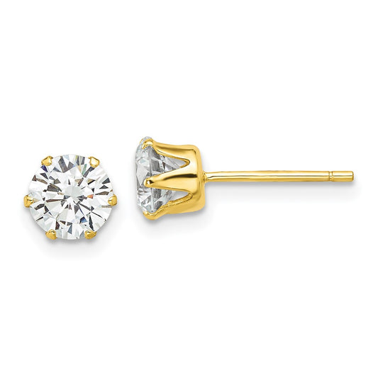 QE17107GP Sterling Silver Gold-tone Polished 6 Prong 6mm CZ Post Stud Earrings