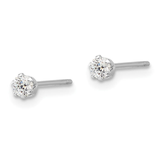 QE17108 Sterling Silver RH-plated Polished 6 Prong 3mm CZ Post Stud Earrings