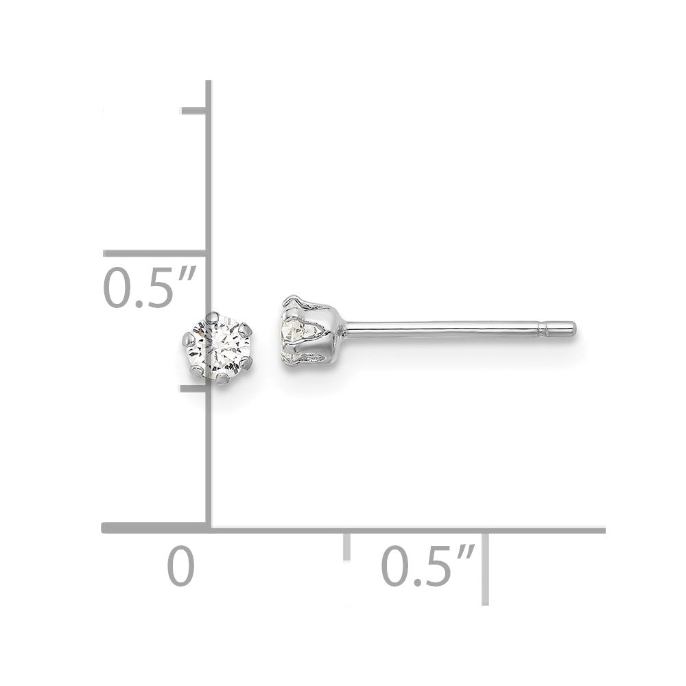 QE17108 Sterling Silver RH-plated Polished 6 Prong 3mm CZ Post Stud Earrings