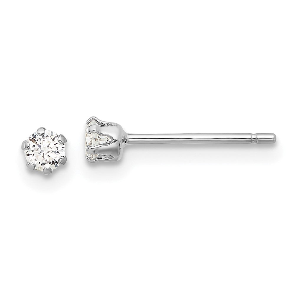 QE17108 Sterling Silver RH-plated Polished 6 Prong 3mm CZ Post Stud Earrings
