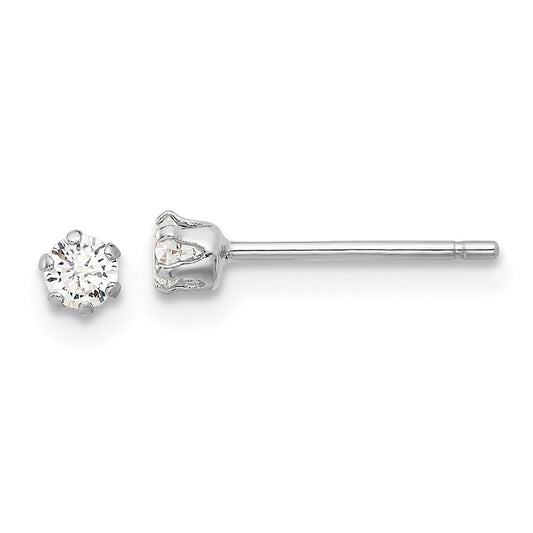 QE17108 Sterling Silver RH-plated Polished 6 Prong 3mm CZ Post Stud Earrings